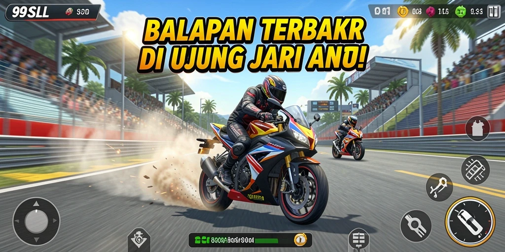 Gameplay utama 99SLL yang mengasyikkan saat balapan motor.