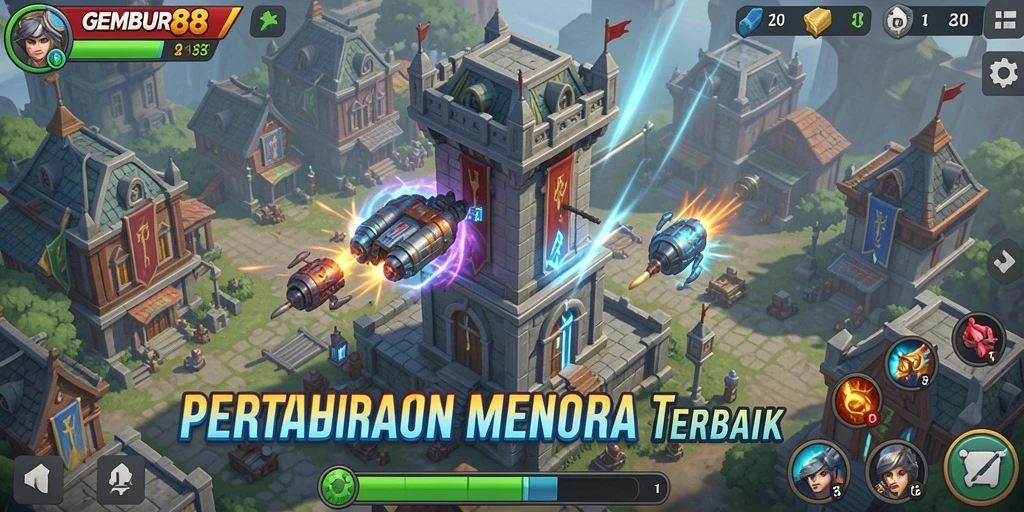 Screenshot menampilkan gameplay seru Tower Defense GEMBUR88.