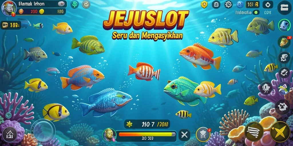 Tampilan gameplay JEJUSLOT yang menegangkan saat menembak ikan.