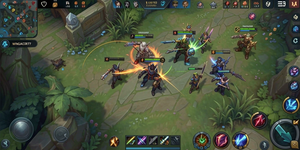 Screenshot gameplay WINGACOR77 menampilkan aksi seru di arena MOBA.